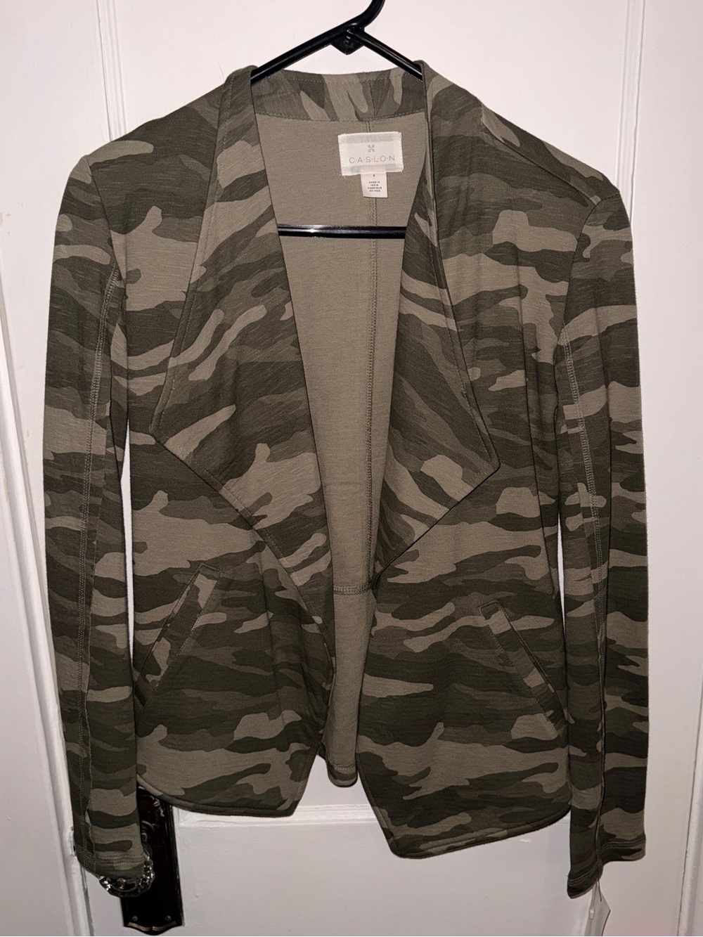 Caslon Olive Green Camo Open Front Blazer